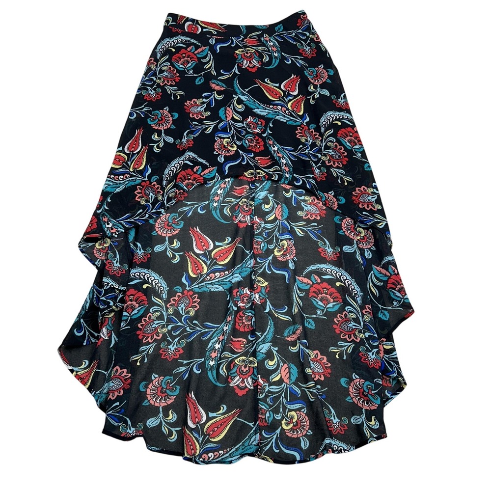 Forever 21 Maxi Skirt M Black Floral Ruffle Chiffon Whimsigoth Fairy Grunge